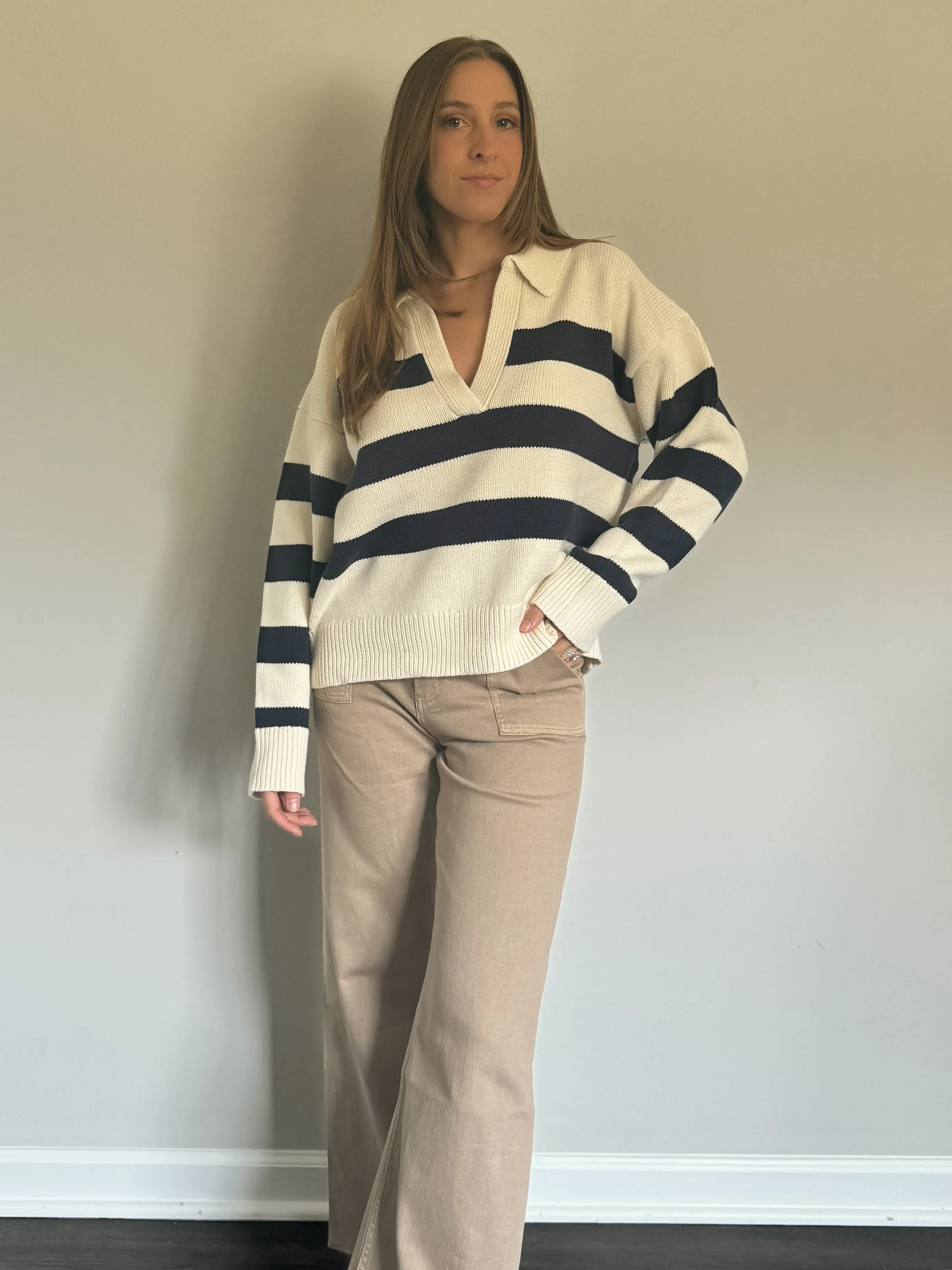 Navy Striped Long Sleeve Pullover