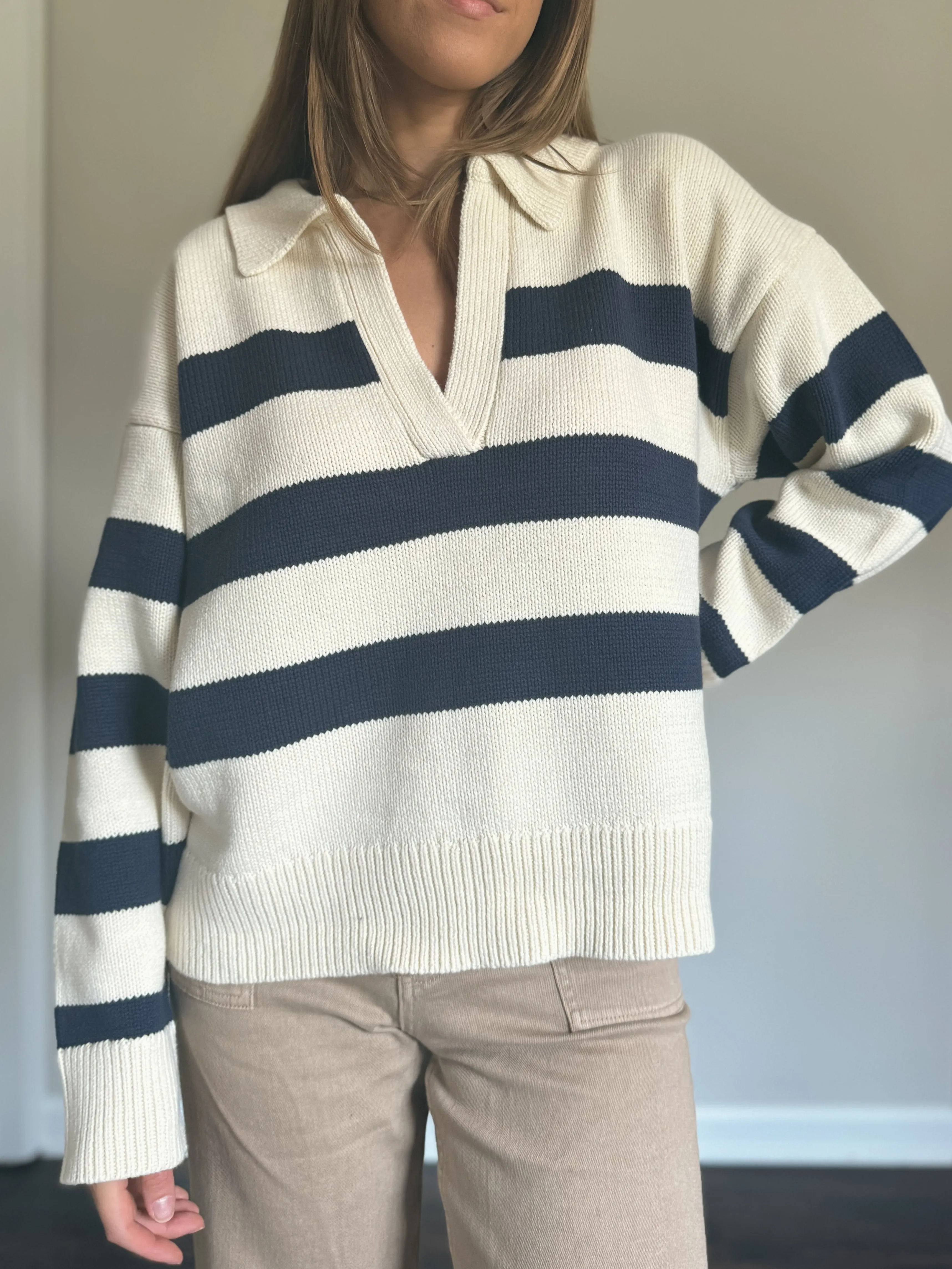 Navy Striped Long Sleeve Pullover