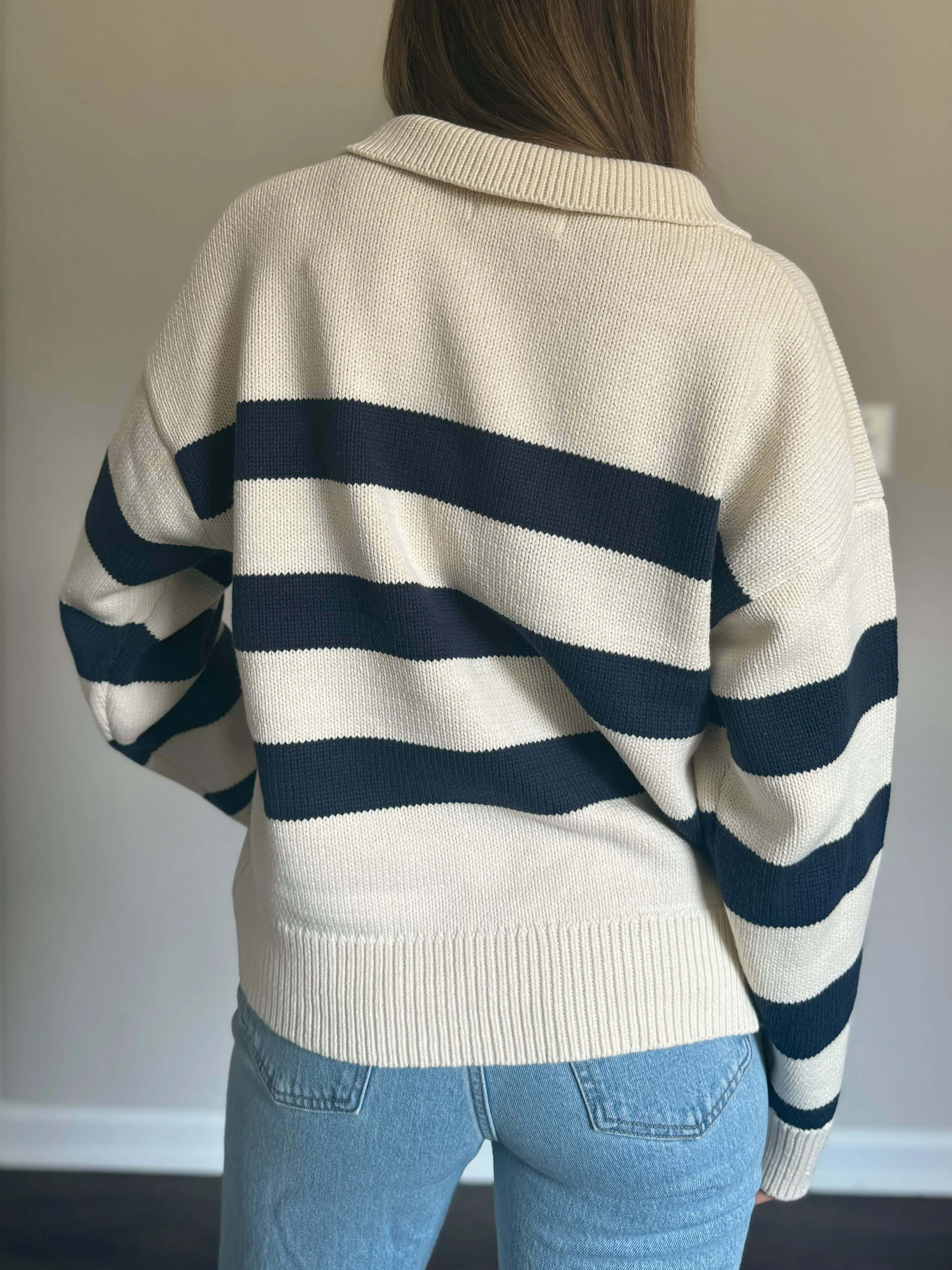 Navy Striped Long Sleeve Pullover