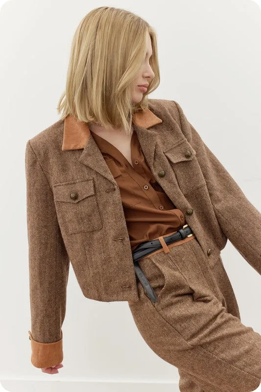 NEW!! Tawny Corduroy Contrast Tweed Jacket
