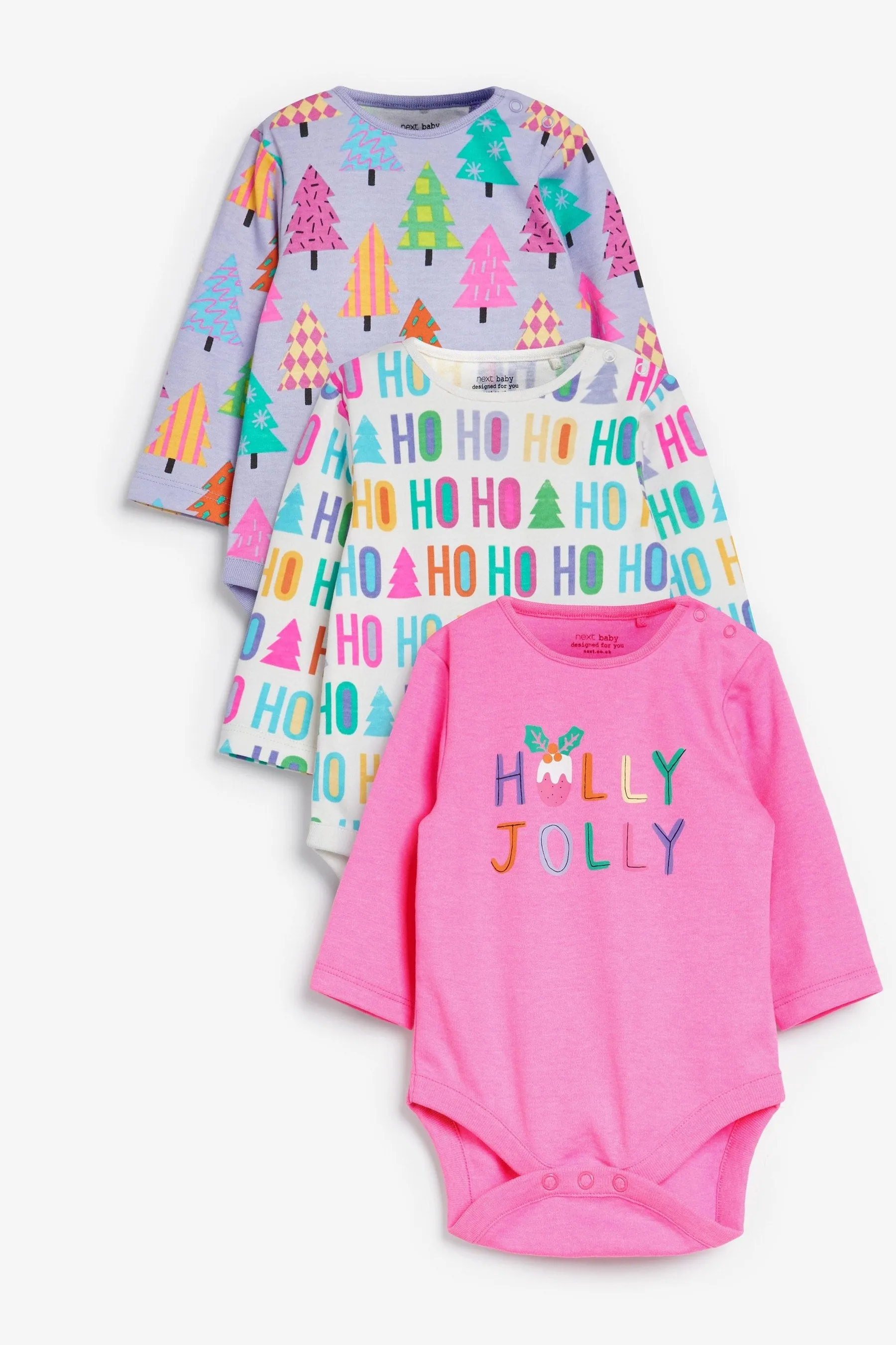 Next 3 Pack Xmas Baby Girls Bodysuits