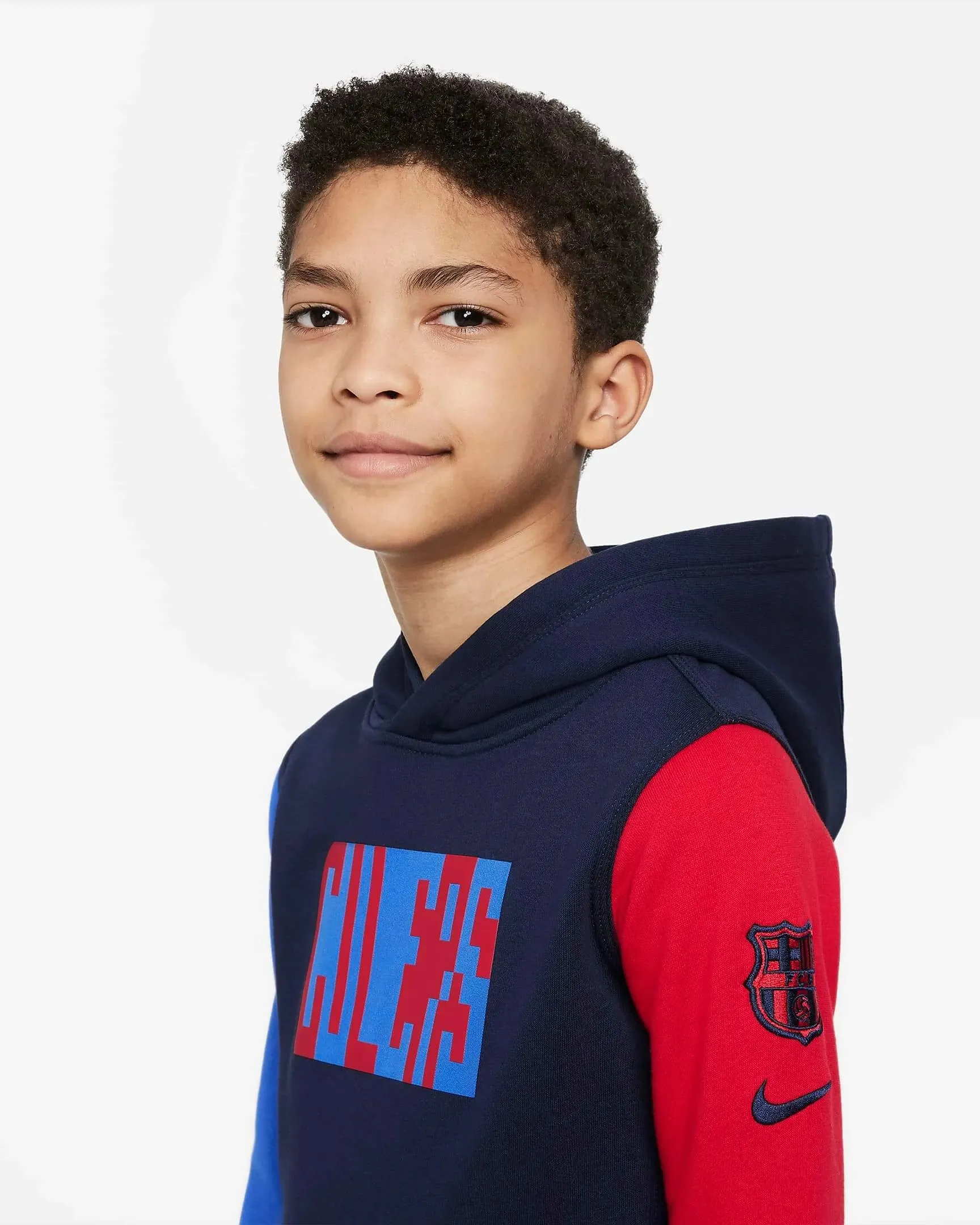 Nike 22-23 Barcelona Youth NSW Club Pullover Hoodie - Obsidian-Blue-Red