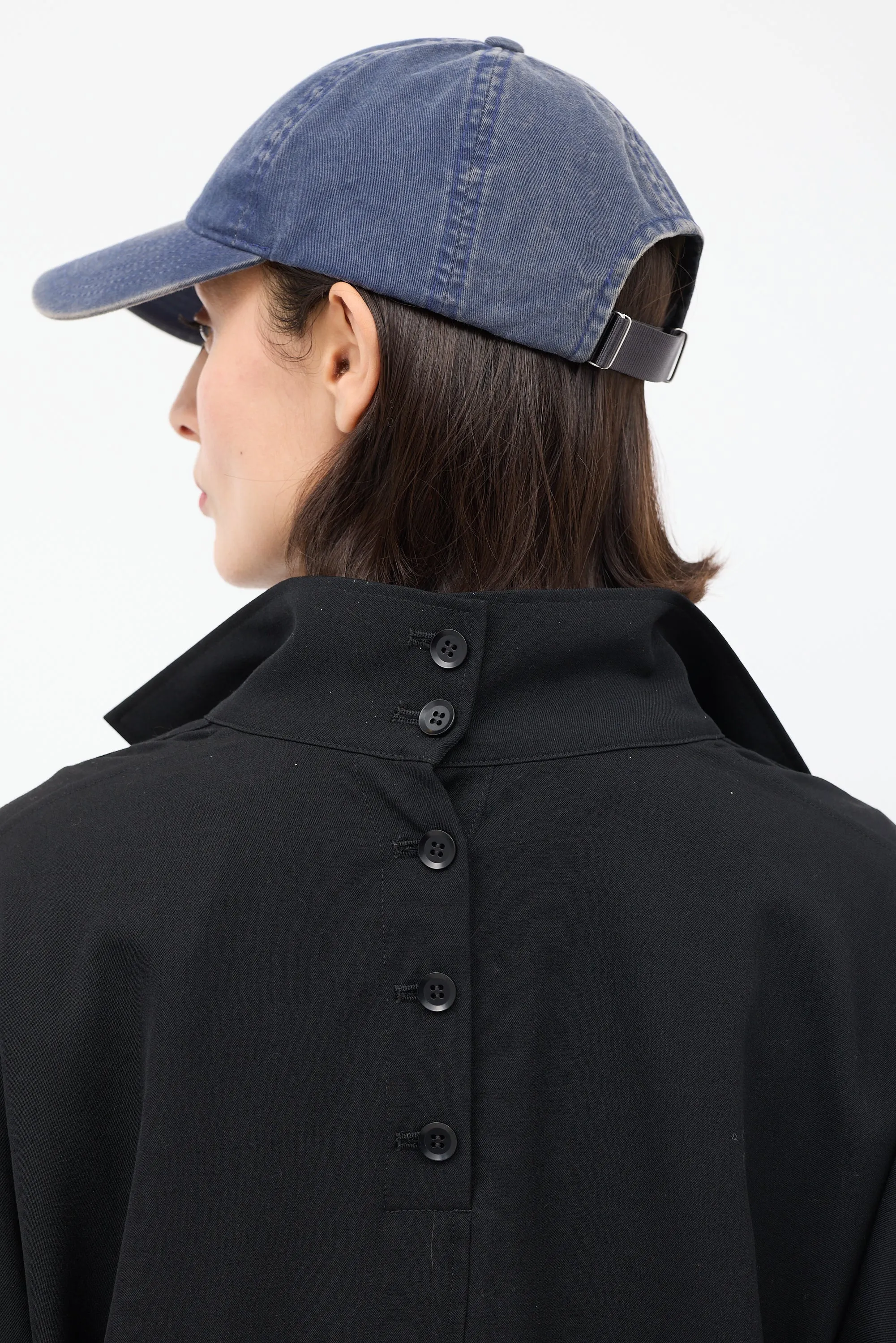Noir Black Wool Ruched Side Button Up Coat