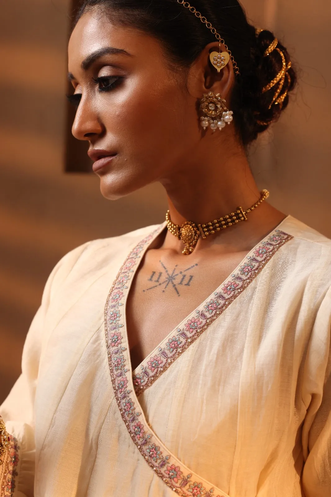 offwhite angrakha style embroiered top and pant