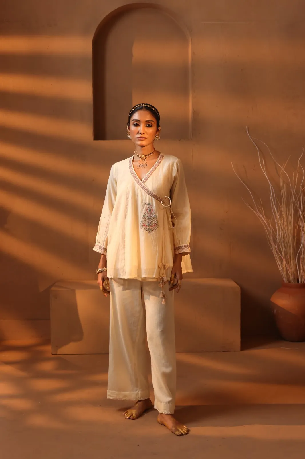 offwhite angrakha style embroiered top and pant