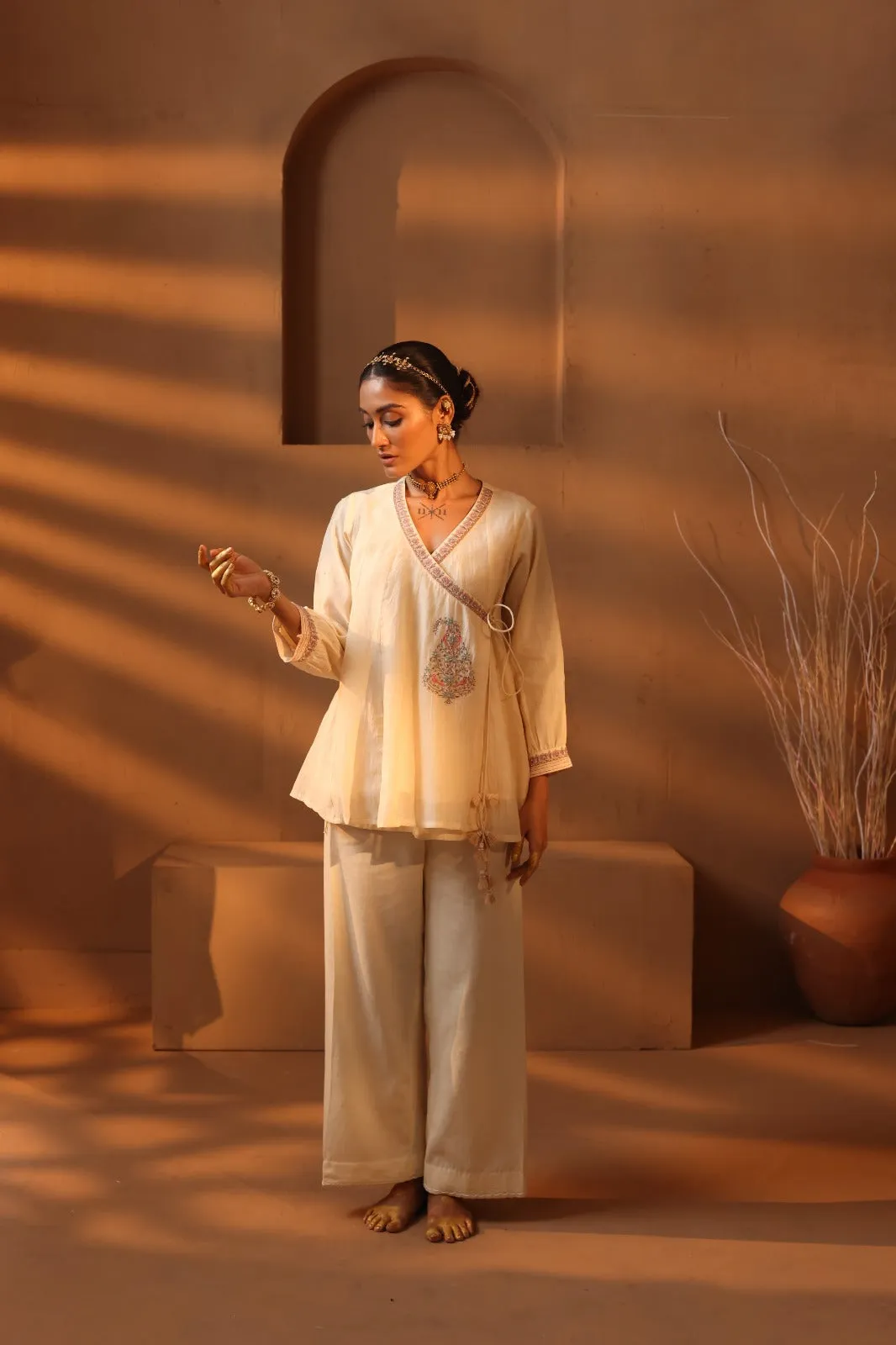 offwhite angrakha style embroiered top and pant