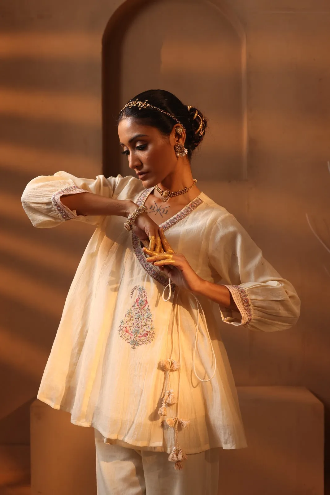 offwhite angrakha style embroiered top and pant
