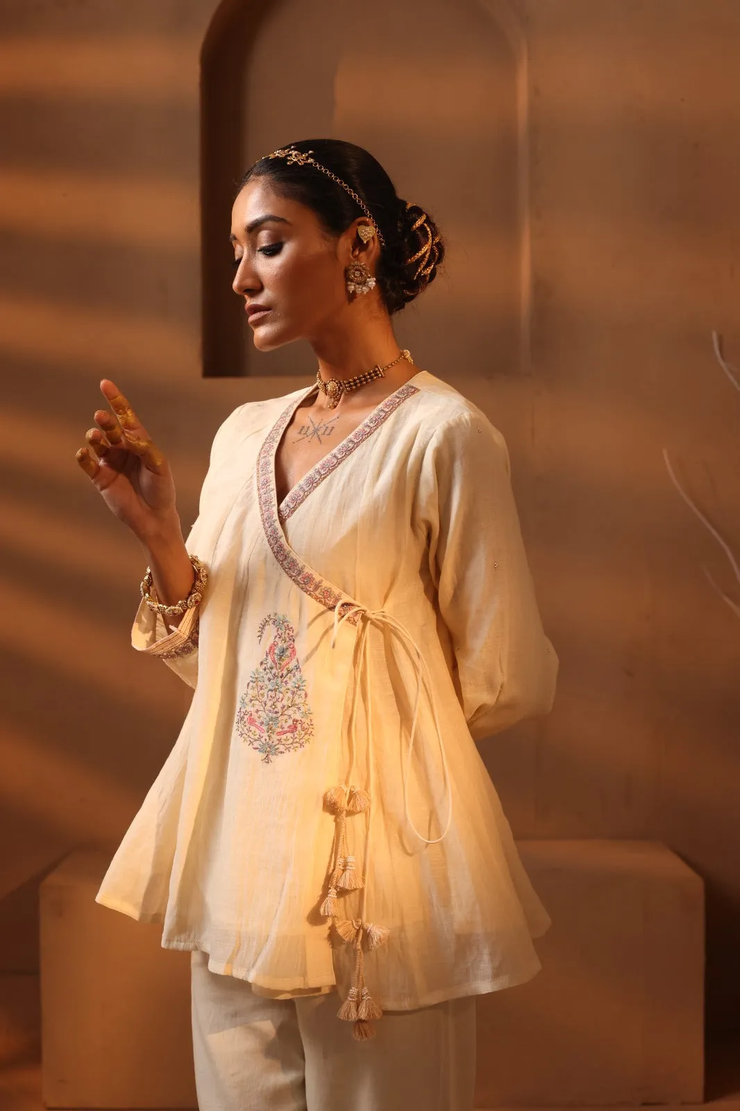 offwhite angrakha style embroiered top and pant