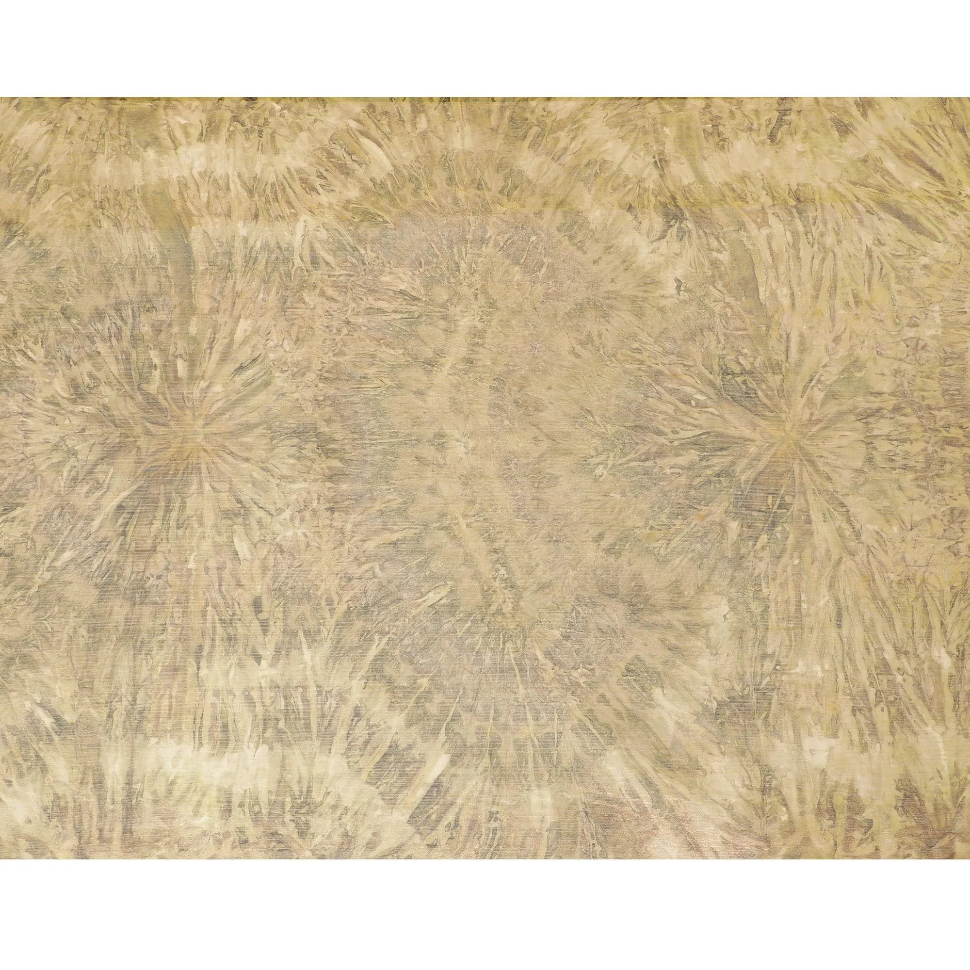 Olive green synthetic chiffon fabric with same tone, mocha brown print having pink metallic lurex in batik design-D9753