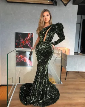 One Shoulder Embellished Evening Gown