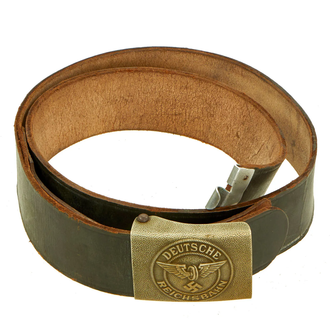 Original German WWII DRB Bahnschutzpolizei Railway Police Belt with Pebbled Aluminum Buckle