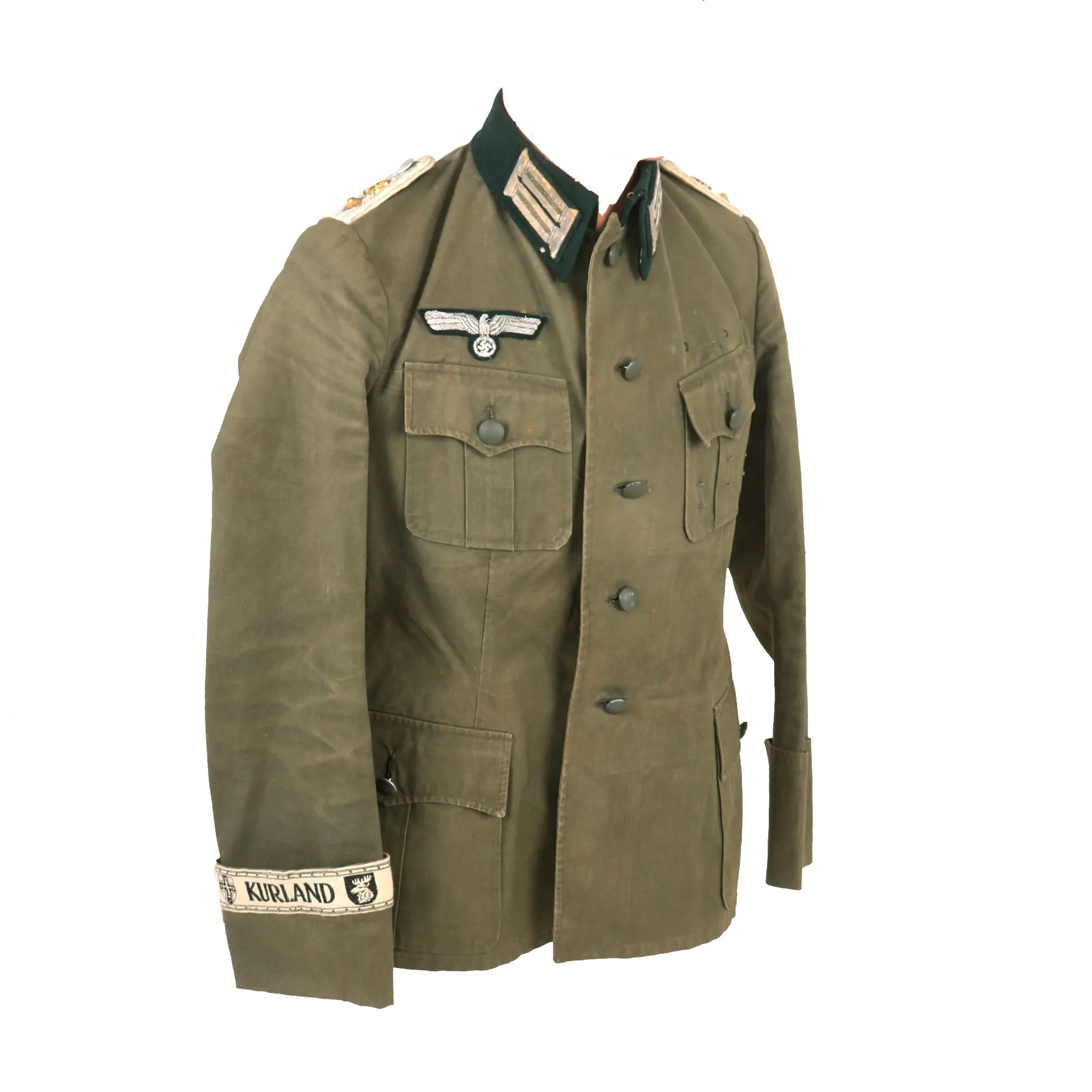 Original German WWII Heer Infantry Oberleutnant Officer Summer Weight M36 Field Tunic by Wilhelm Holters with Rare Kurland Cuff Title - Infanterie Regiment 32