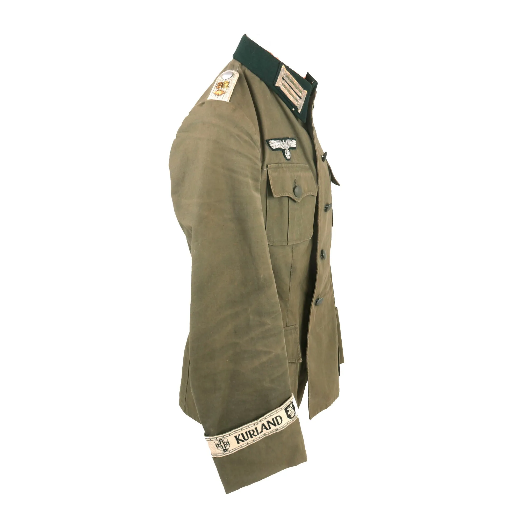 Original German WWII Heer Infantry Oberleutnant Officer Summer Weight M36 Field Tunic by Wilhelm Holters with Rare Kurland Cuff Title - Infanterie Regiment 32