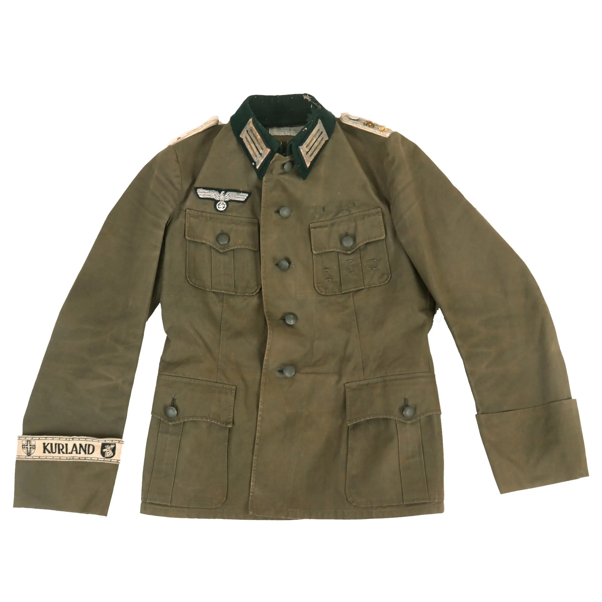 Original German WWII Heer Infantry Oberleutnant Officer Summer Weight M36 Field Tunic by Wilhelm Holters with Rare Kurland Cuff Title - Infanterie Regiment 32