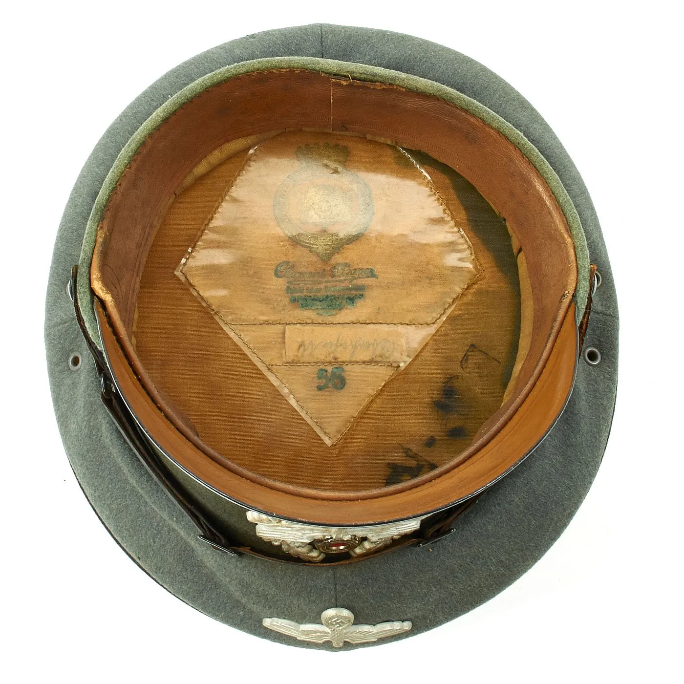 Original German WWII Named DRB Bahnschutzpolizei Railway Police 56cm Visor Cap by Clemens Wagner