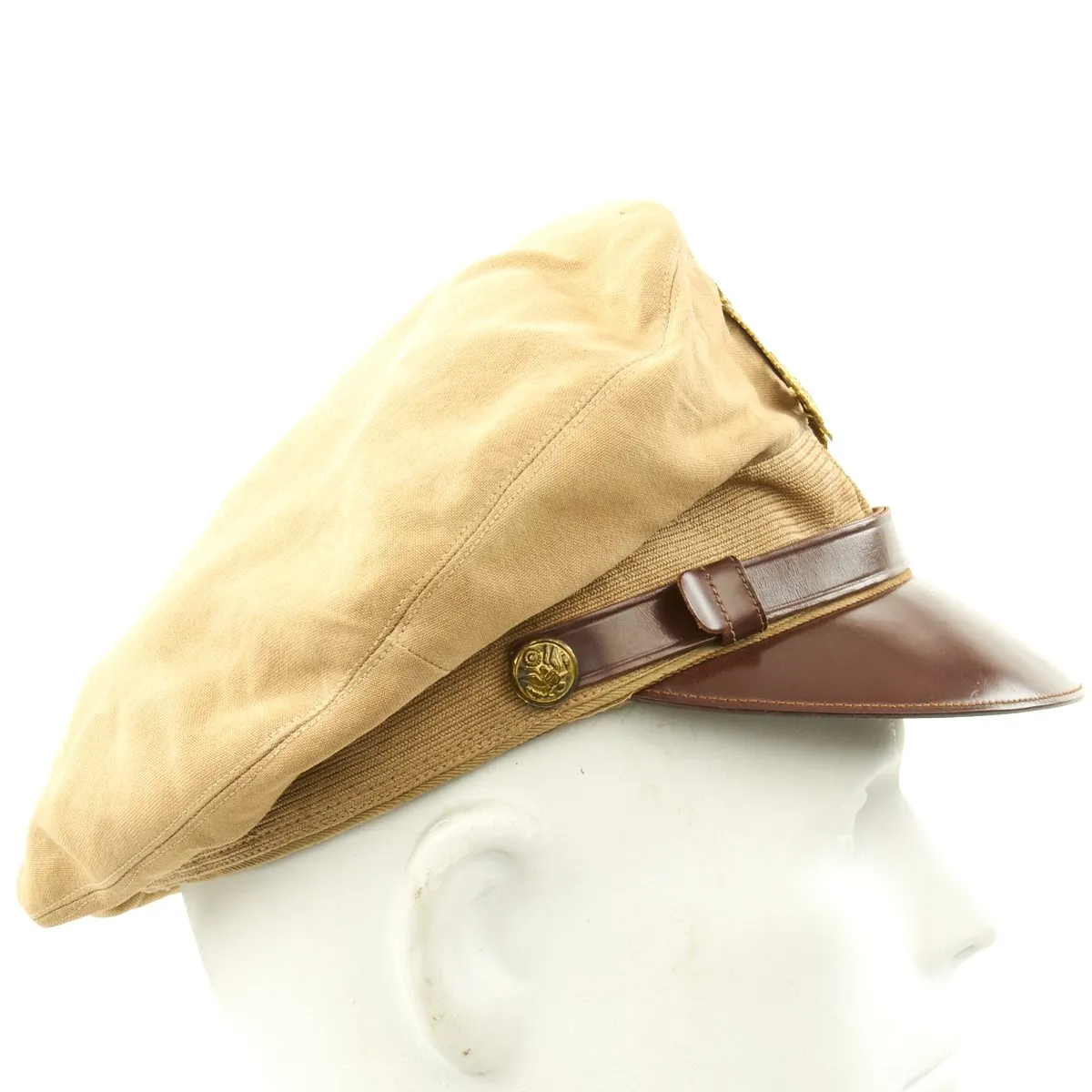Original U.S. WWII USAAF Named Officer Khaki Crush Peaked Visor Cap by Bell - Leonard A. Wilkes