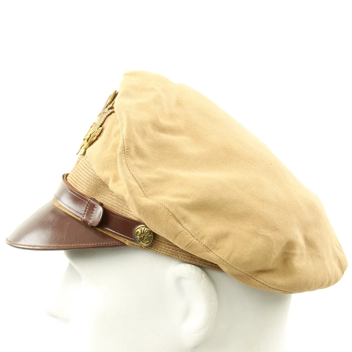 Original U.S. WWII USAAF Named Officer Khaki Crush Peaked Visor Cap by Bell - Leonard A. Wilkes