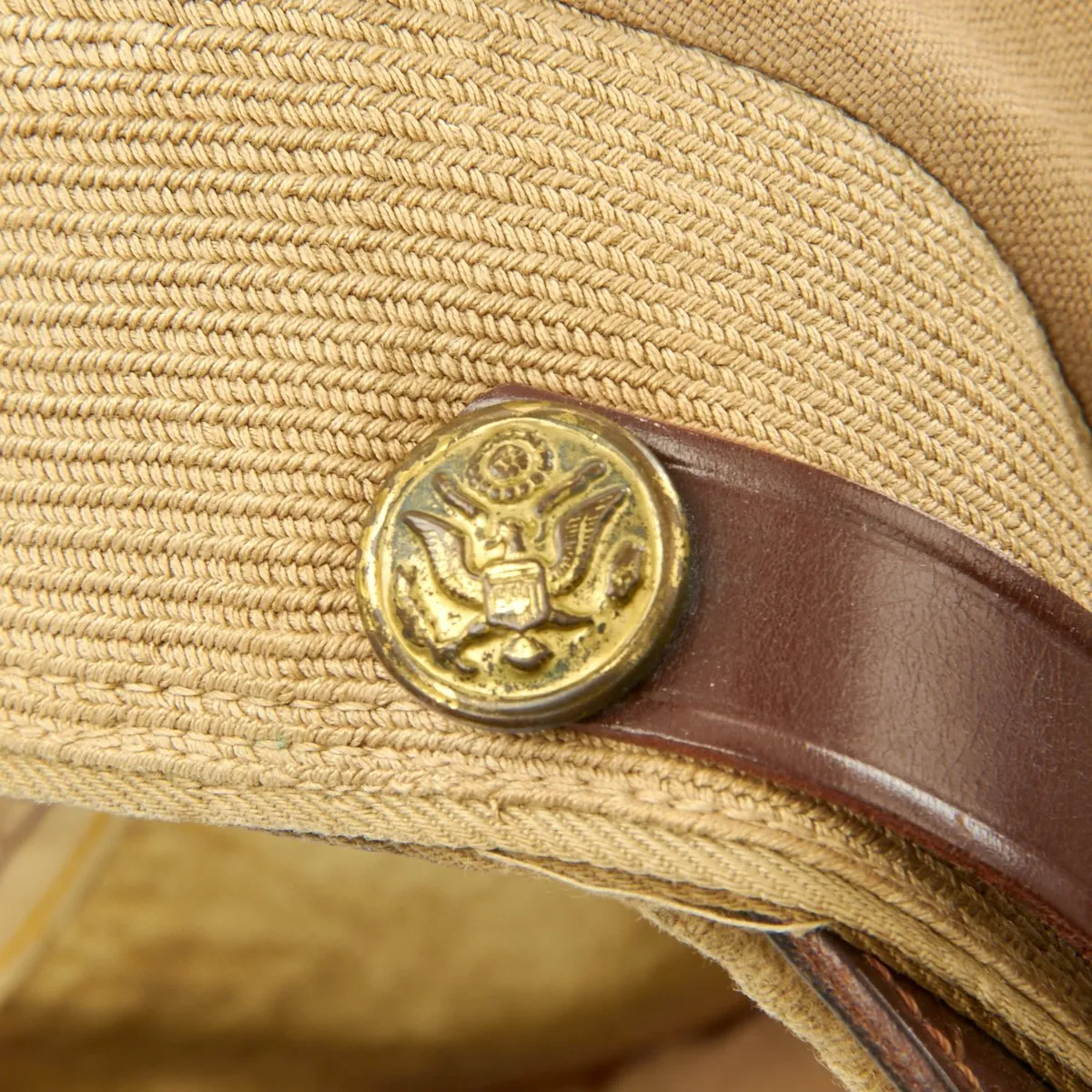 Original U.S. WWII USAAF Named Officer Khaki Crush Peaked Visor Cap by Bell - Leonard A. Wilkes