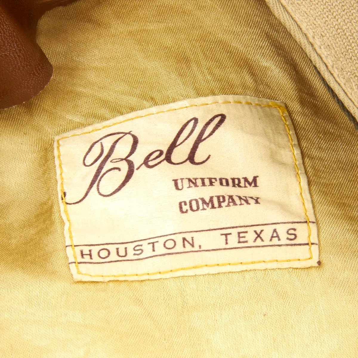 Original U.S. WWII USAAF Named Officer Khaki Crush Peaked Visor Cap by Bell - Leonard A. Wilkes