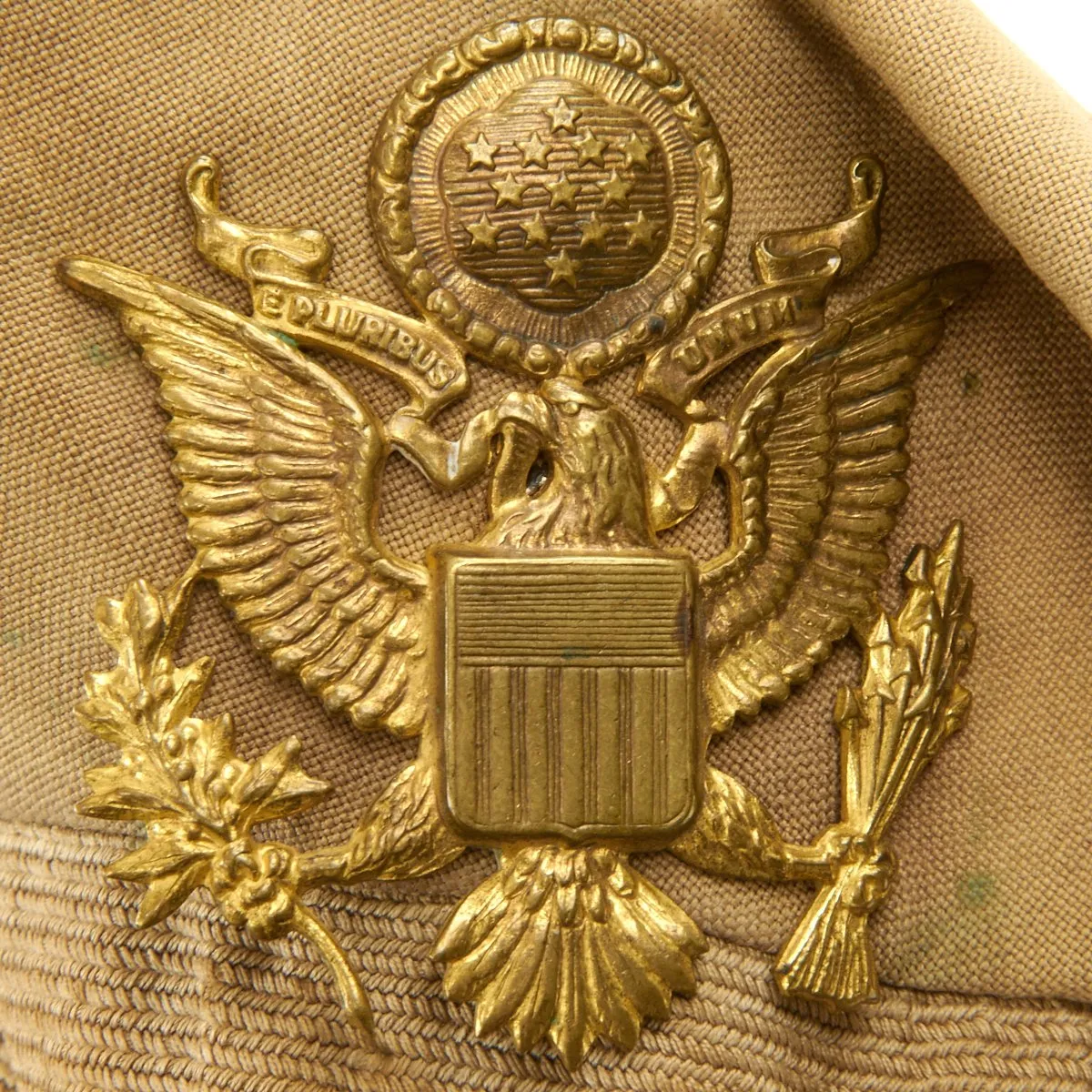 Original U.S. WWII USAAF Named Officer Khaki Crush Peaked Visor Cap by Bell - Leonard A. Wilkes