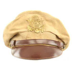 Original U.S. WWII USAAF Named Officer Khaki Crush Peaked Visor Cap by Bell - Leonard A. Wilkes