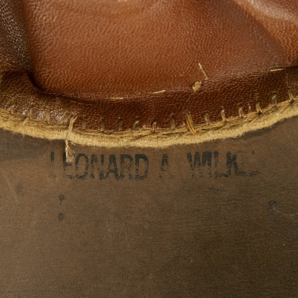 Original U.S. WWII USAAF Named Officer Khaki Crush Peaked Visor Cap by Bell - Leonard A. Wilkes