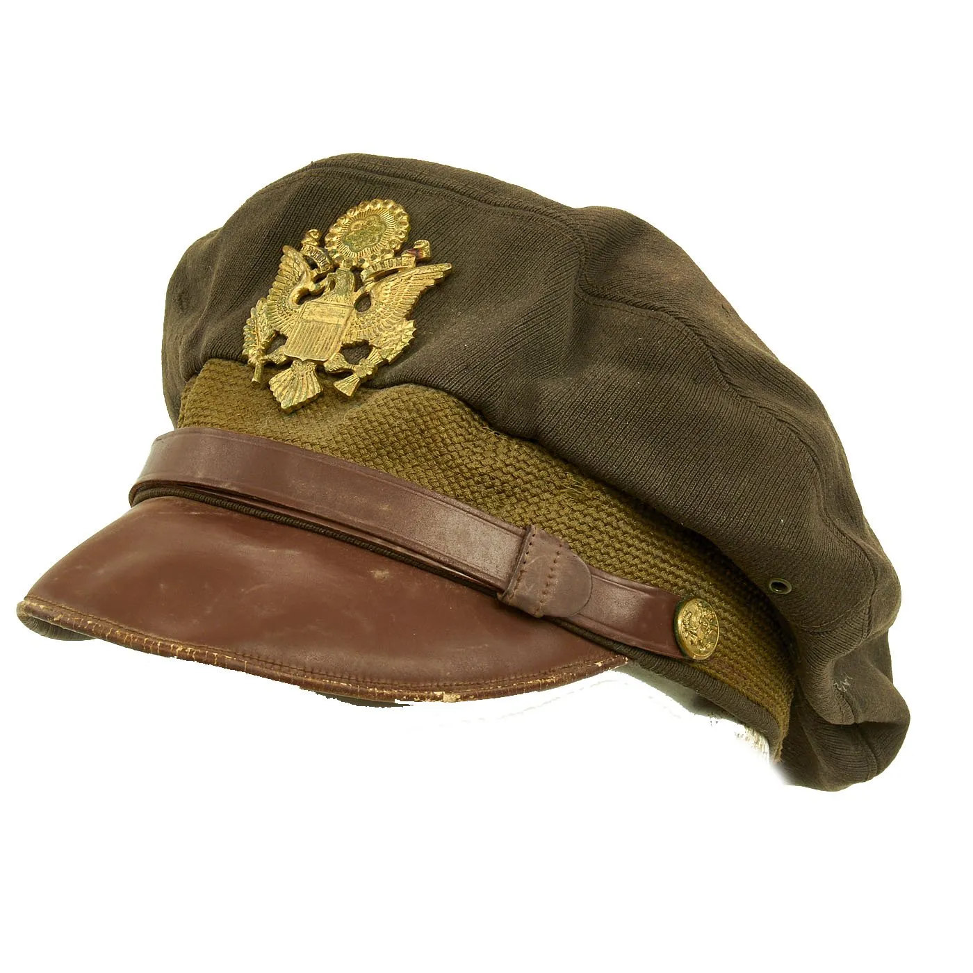 Original U.S. WWII USAAF Named Officer Winter Crush Visor Cap - FLIGHTER by BANCROFT