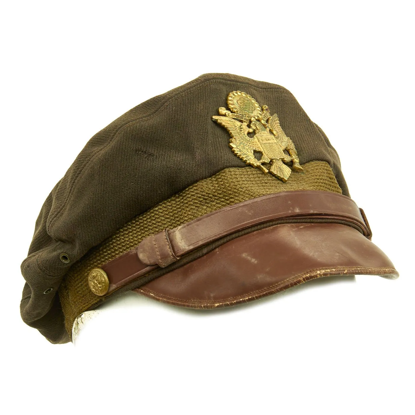 Original U.S. WWII USAAF Named Officer Winter Crush Visor Cap - FLIGHTER by BANCROFT