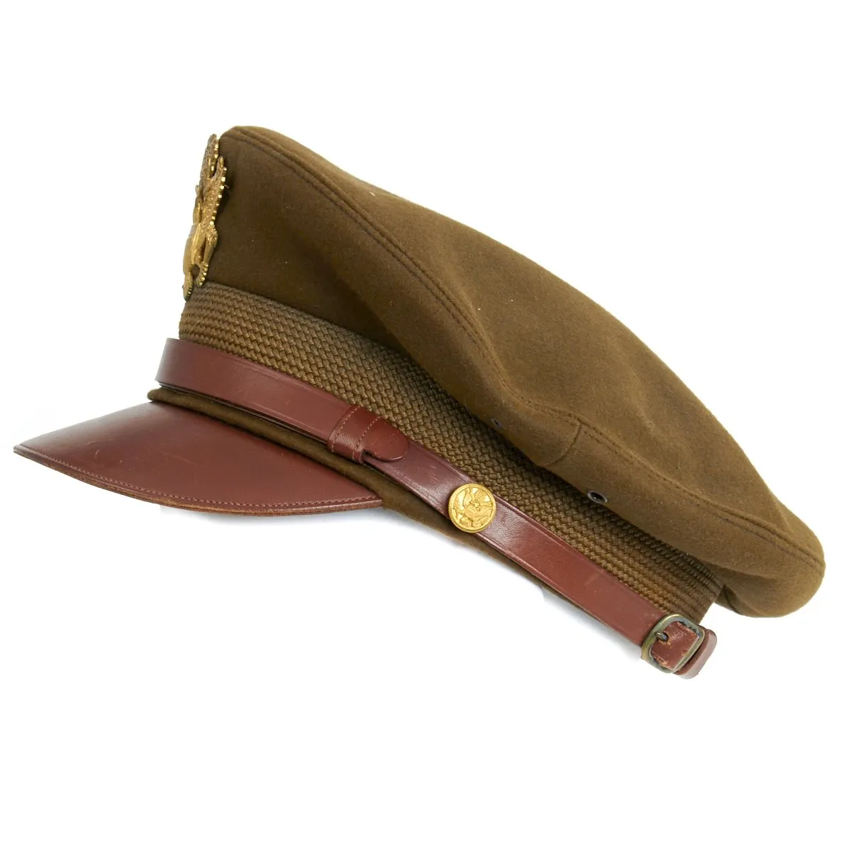 Original U.S. WWII USAAF Officer AIRFLOW Crush Cap With Rear Chin Strap - Size 7 1/8