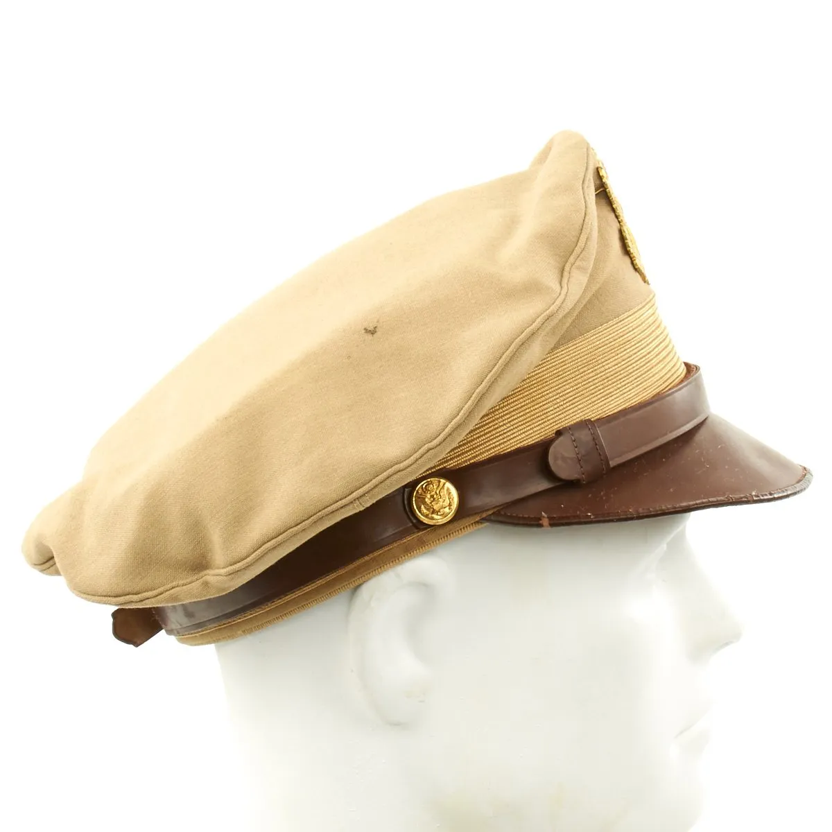 Original U.S. WWII USAAF Officer Khaki Crush Peaked Visor Cap with Back Strap - Size 7 1/4