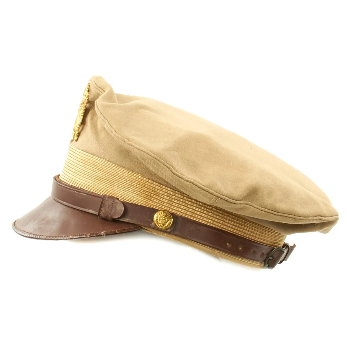 Original U.S. WWII USAAF Officer Khaki Crush Peaked Visor Cap with Back Strap - Size 7 1/4
