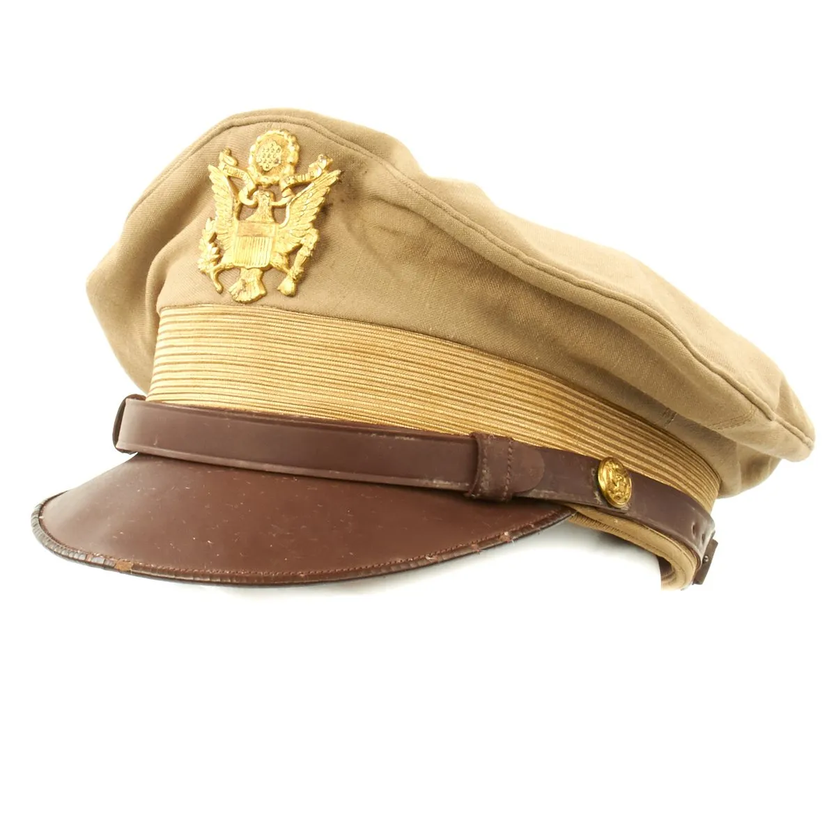 Original U.S. WWII USAAF Officer Khaki Crush Peaked Visor Cap with Back Strap - Size 7 1/4