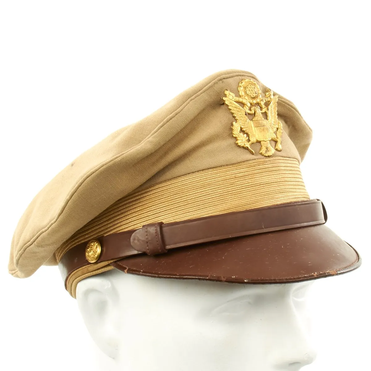 Original U.S. WWII USAAF Officer Khaki Crush Peaked Visor Cap with Back Strap - Size 7 1/4
