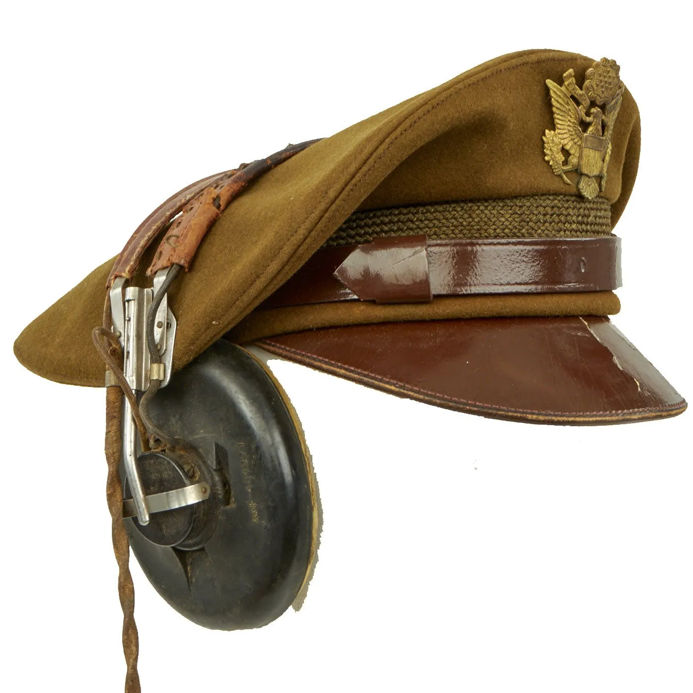 Original U.S. WWII USAAF Pilot Crush Cap with ANB-H-1 Receivers Headset