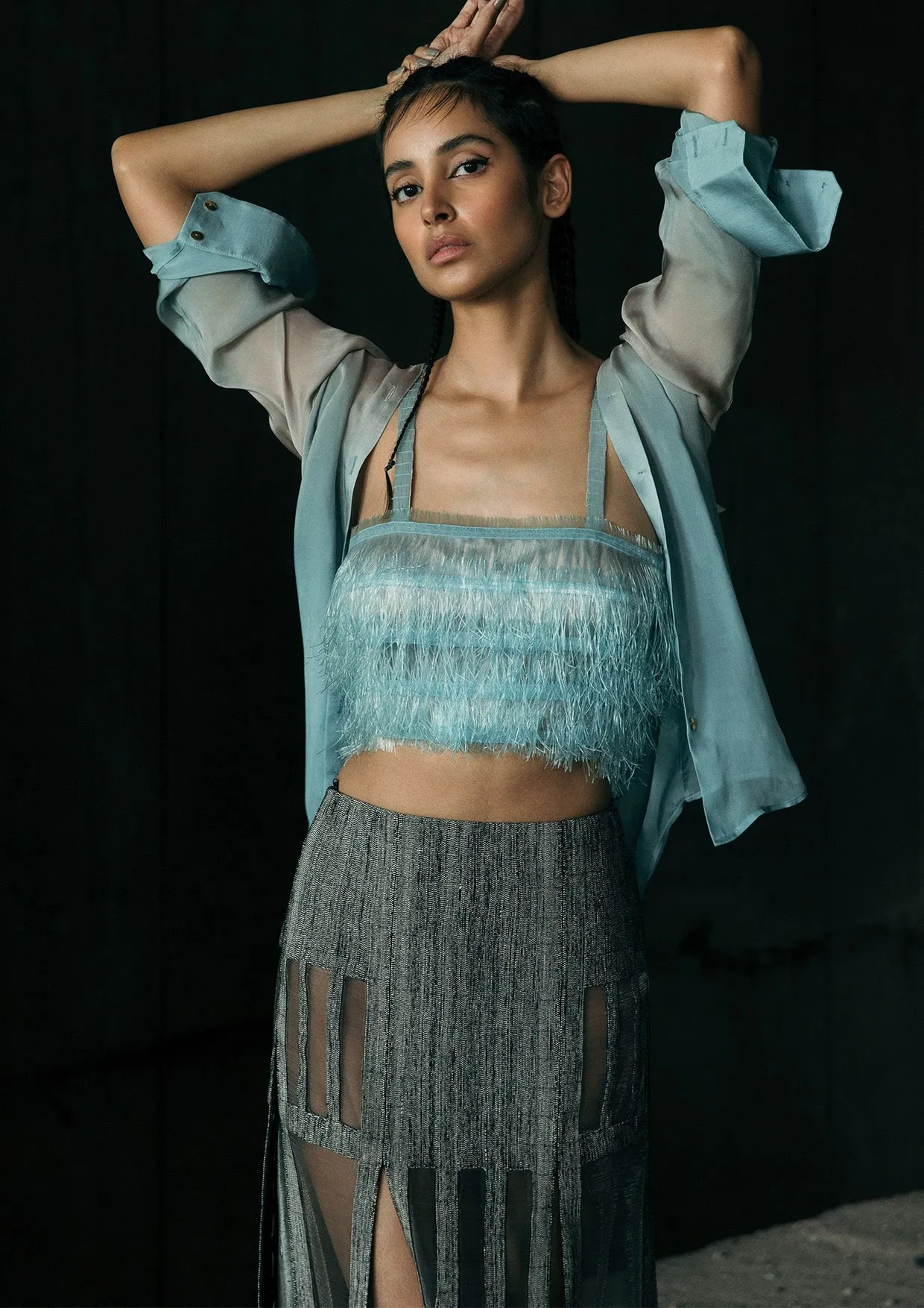 Panelled Cut-Out Cotton Maxi Skirt