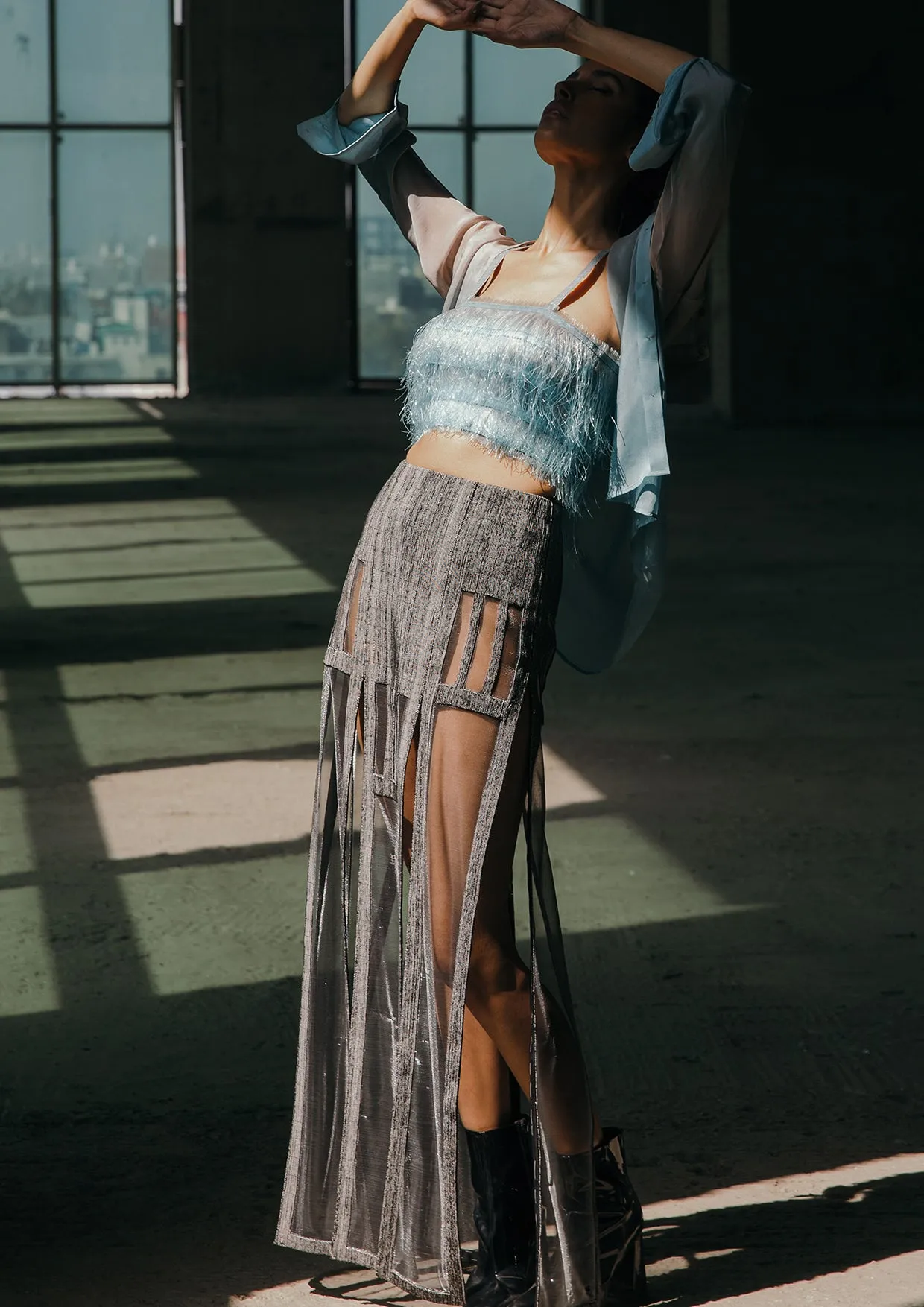 Panelled Cut-Out Cotton Maxi Skirt