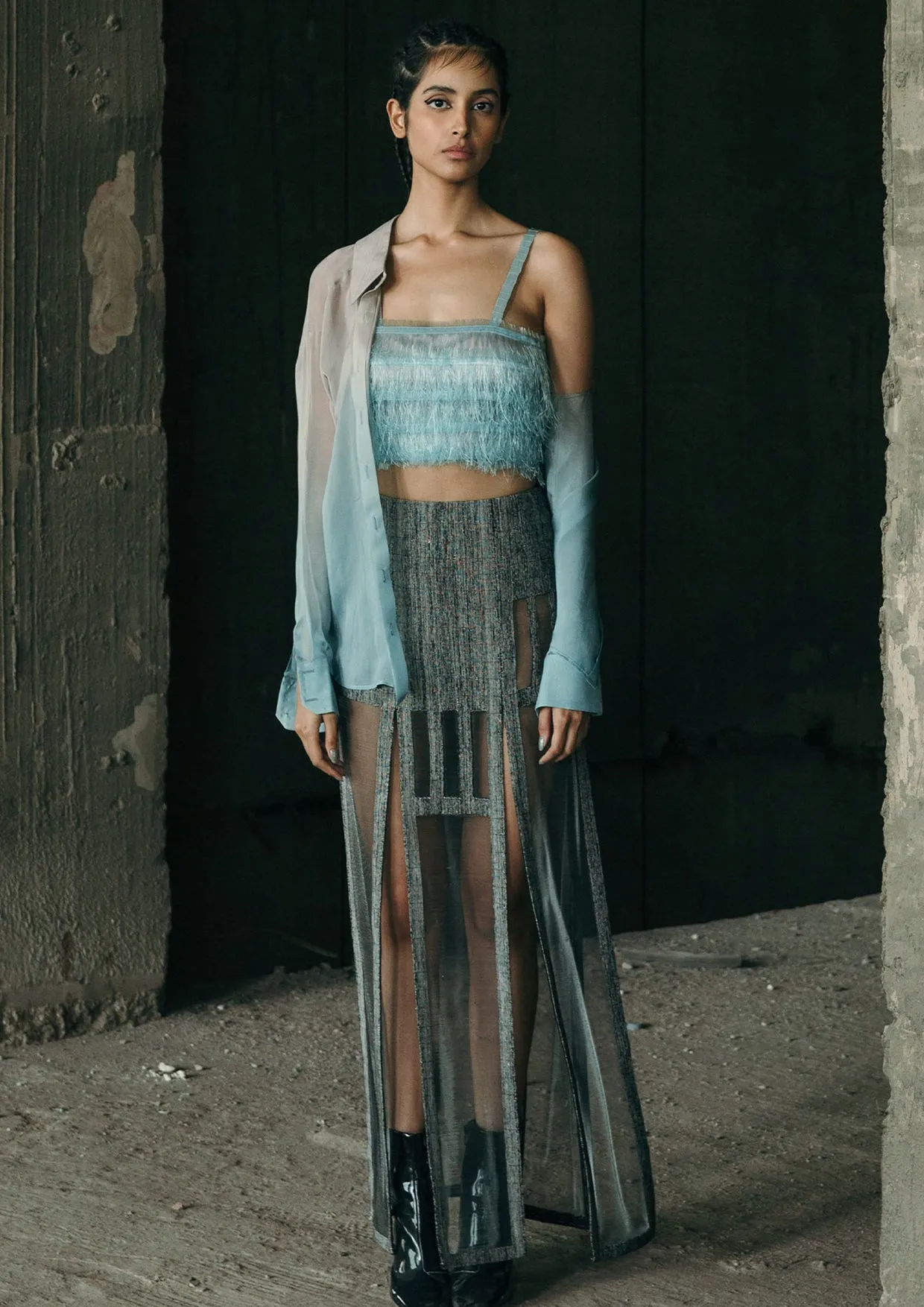 Panelled Cut-Out Cotton Maxi Skirt