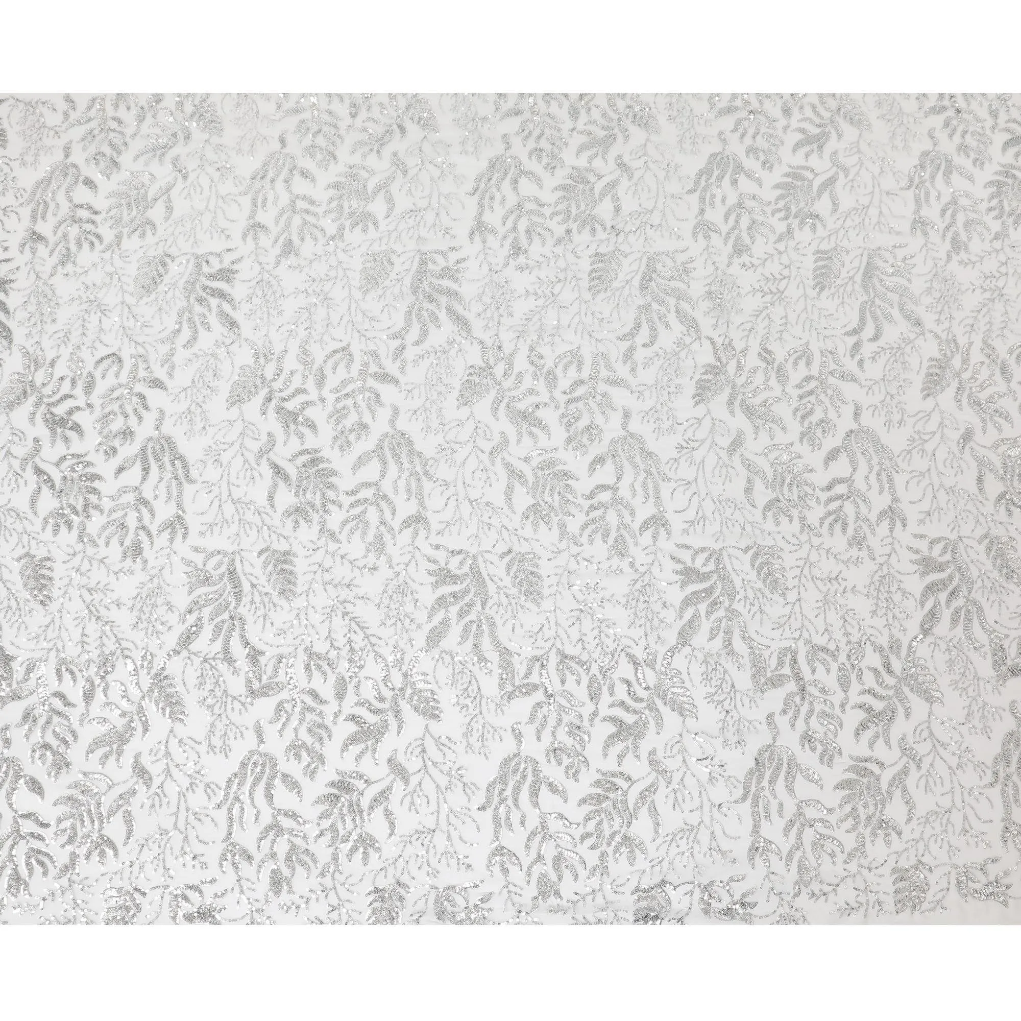 Pearl grey premium pure silk chiffon fabric with same tone sequins embroidery in floral design-D13627