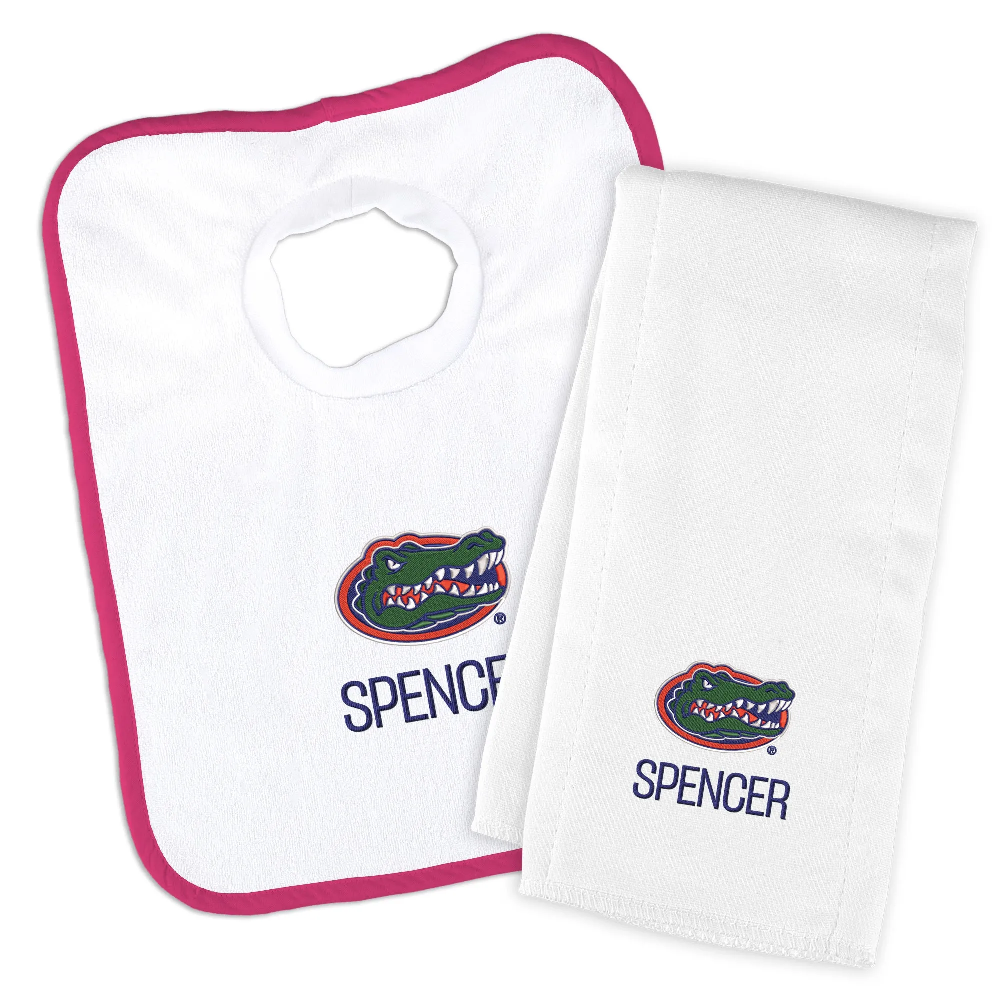 Personalized Florida Gators Bib and Burp Cloth Set