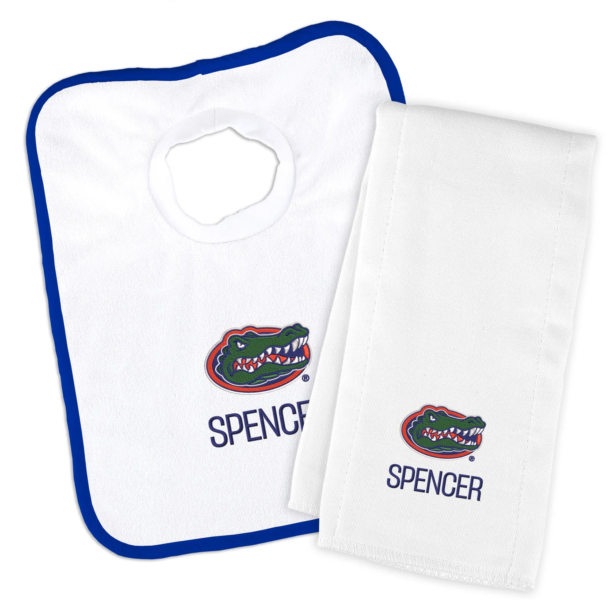 Personalized Florida Gators Bib and Burp Cloth Set