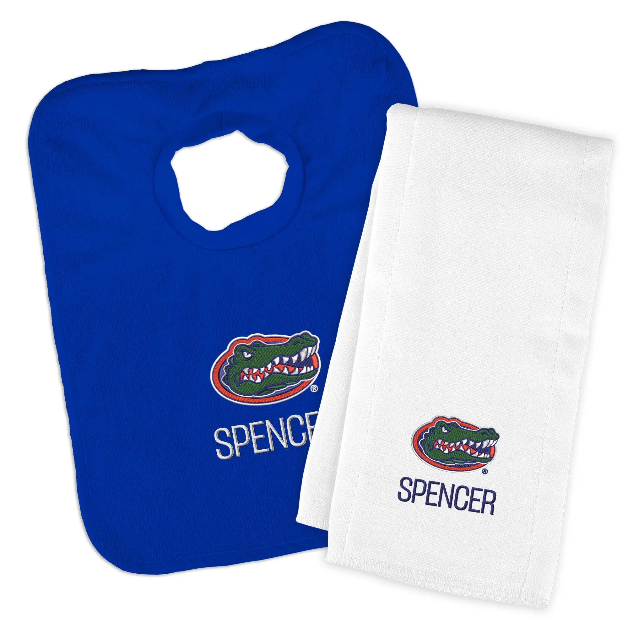 Personalized Florida Gators Bib and Burp Cloth Set