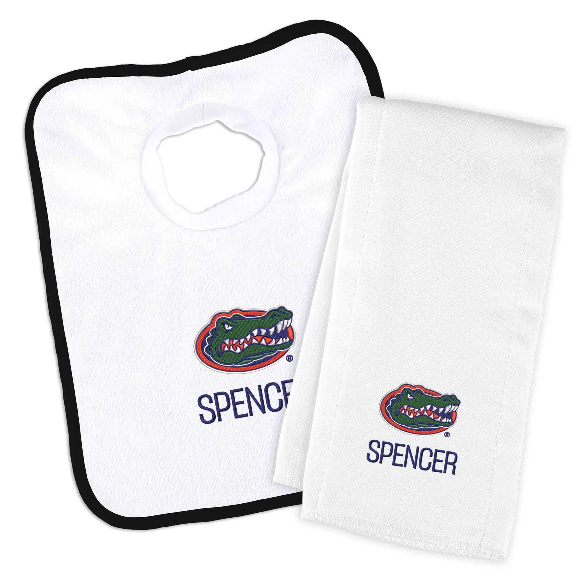 Personalized Florida Gators Bib and Burp Cloth Set