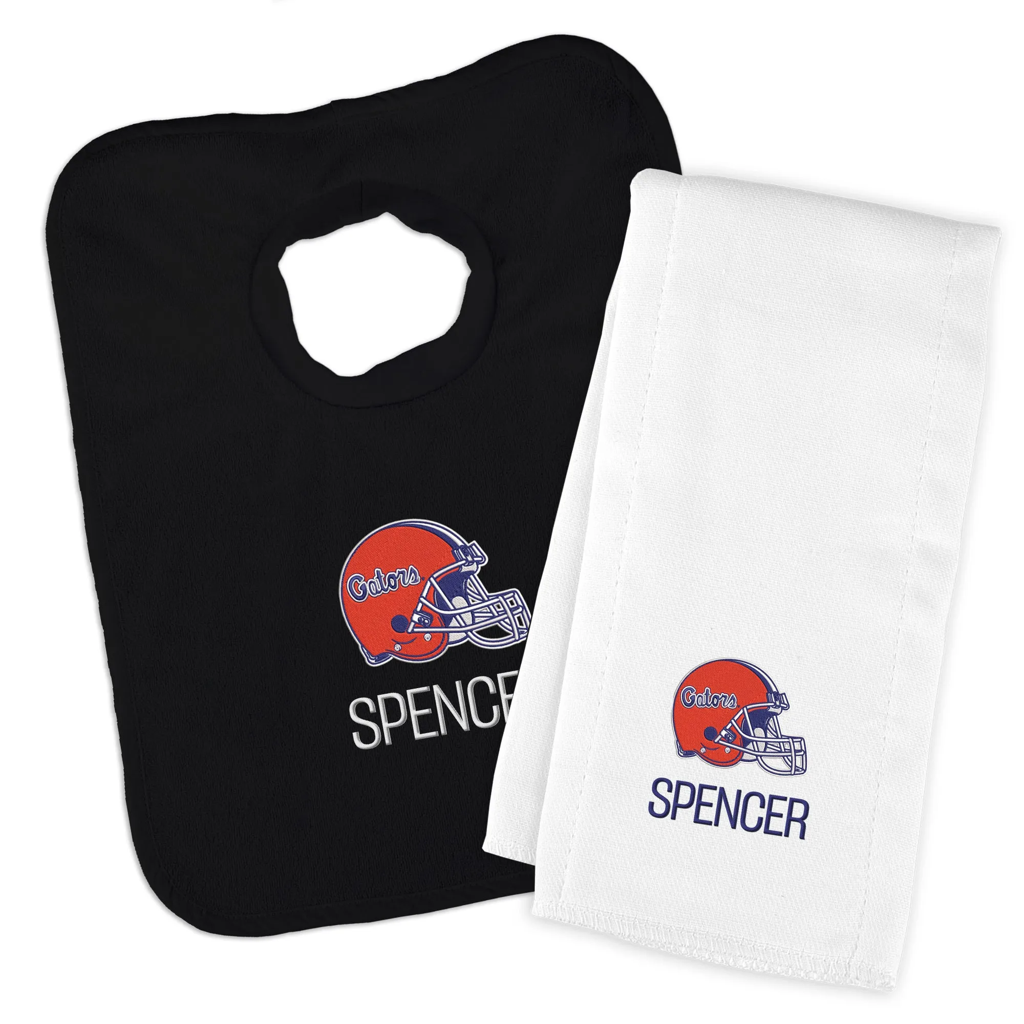 Personalized Florida Gators Helmet Bib and Burp Cloth Set