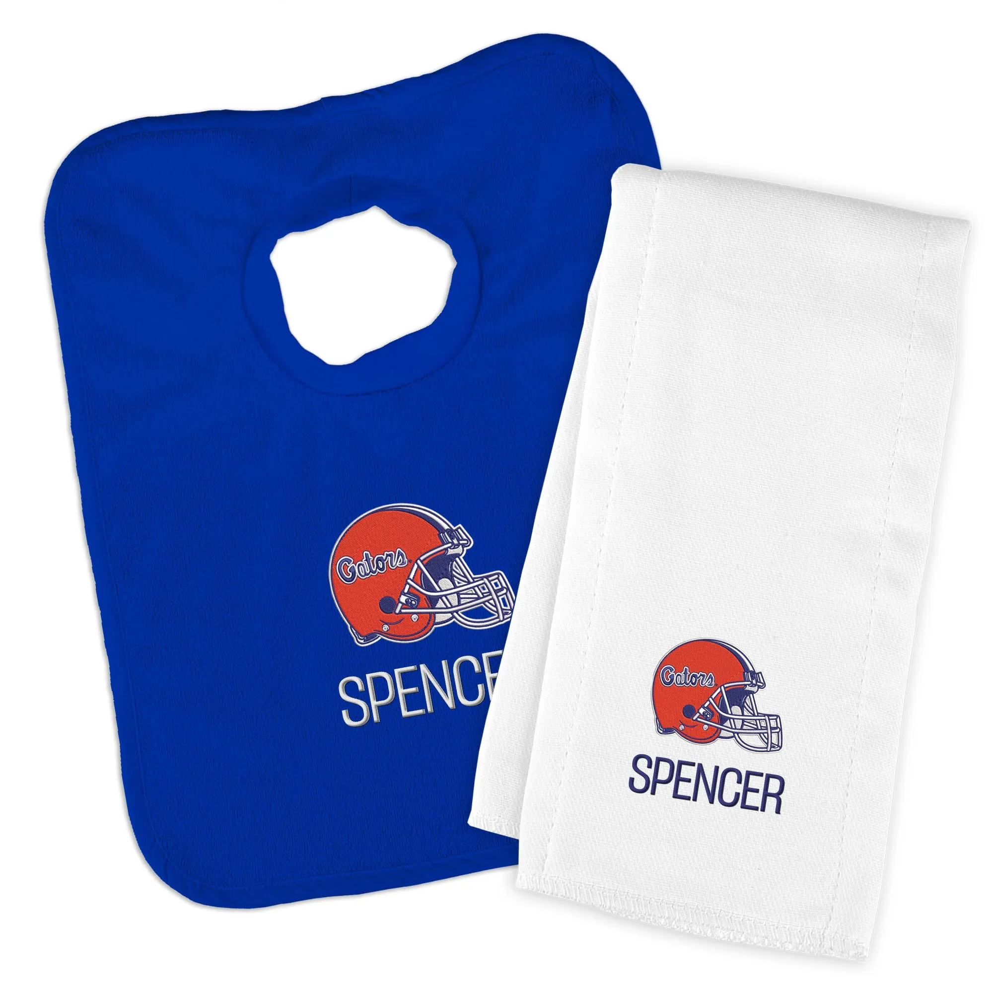 Personalized Florida Gators Helmet Bib and Burp Cloth Set