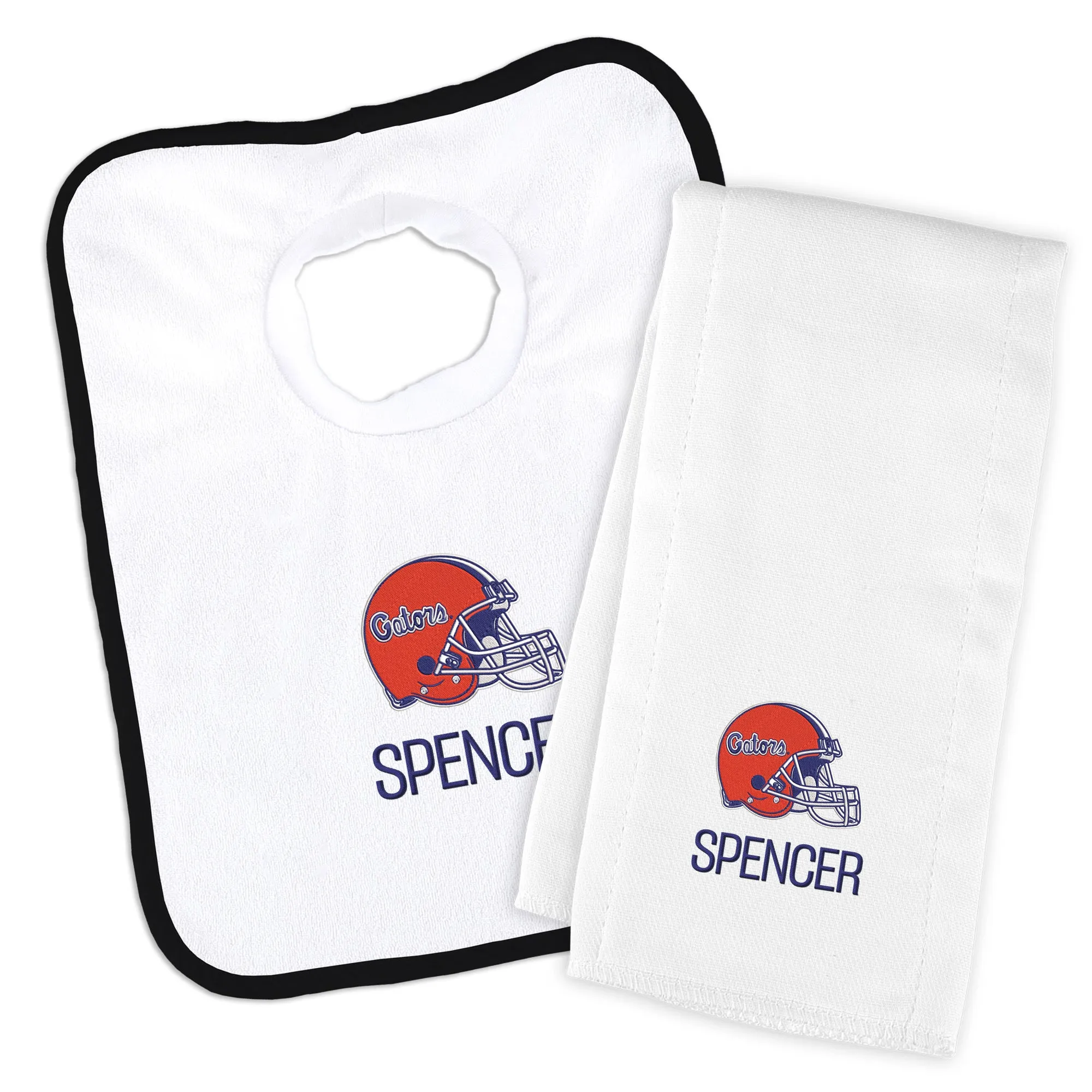 Personalized Florida Gators Helmet Bib and Burp Cloth Set