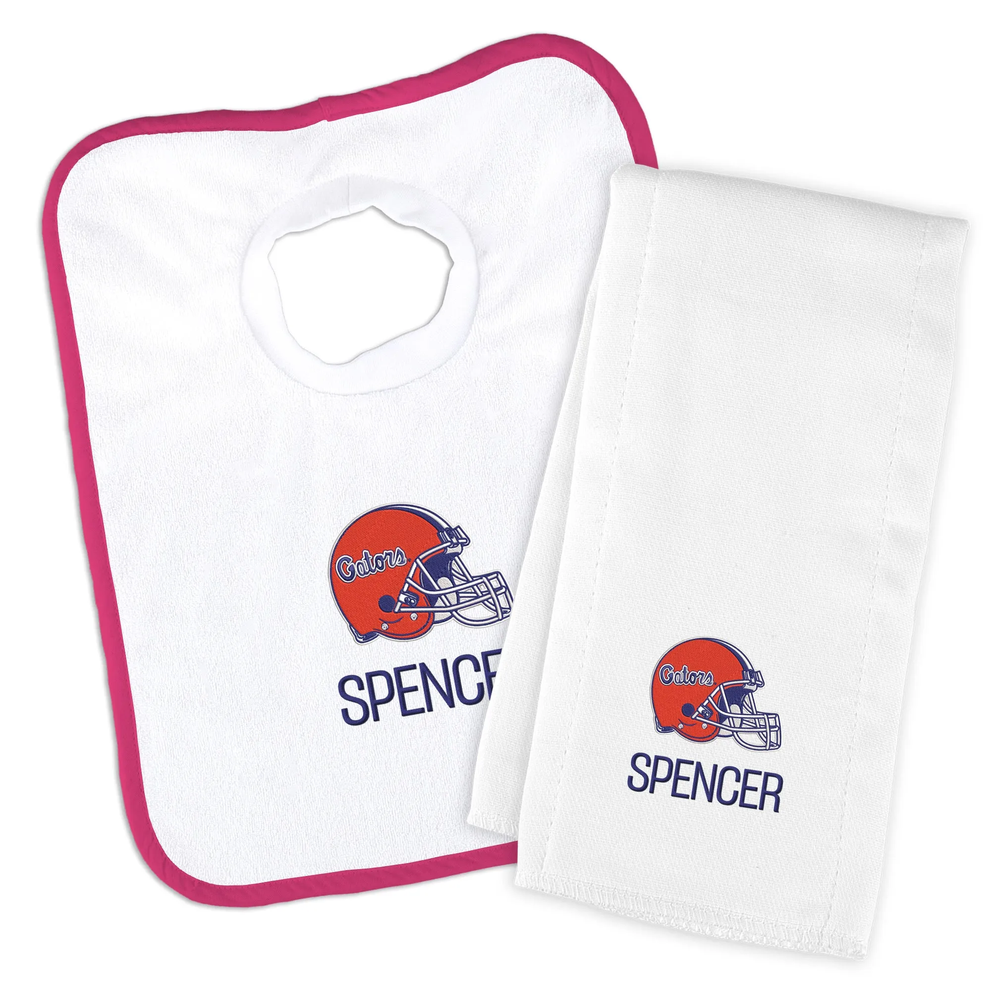 Personalized Florida Gators Helmet Bib and Burp Cloth Set
