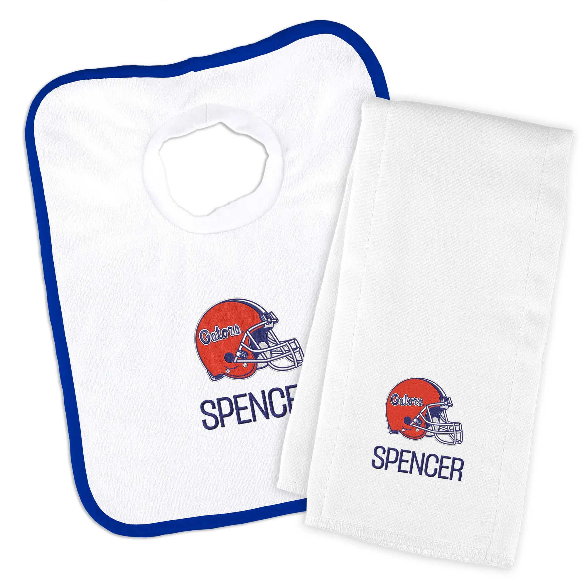 Personalized Florida Gators Helmet Bib and Burp Cloth Set