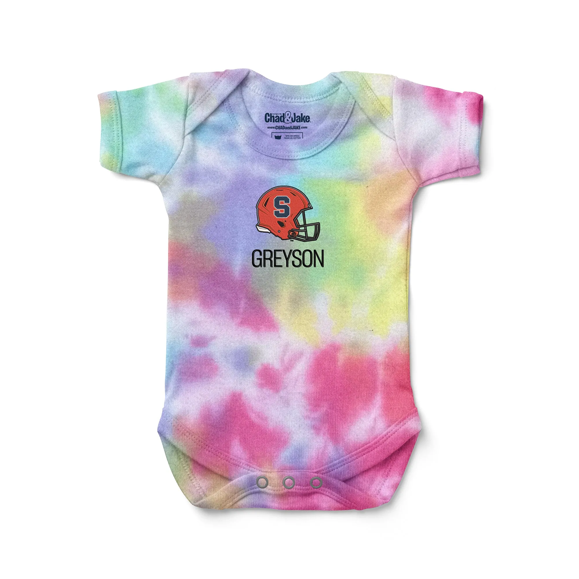 Personalized Syracuse Orange Helmet Tie Dye Bodysuit