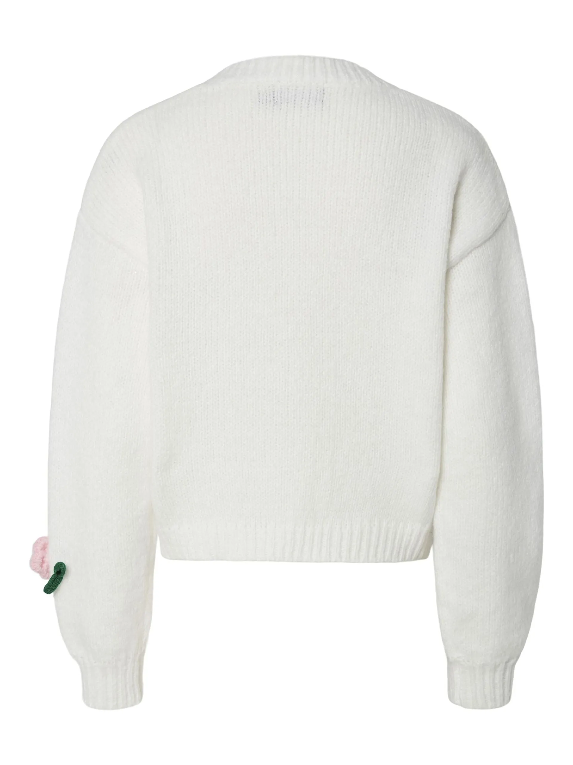 Pieces - White Chunky Knit Cardigan with Pink Roses