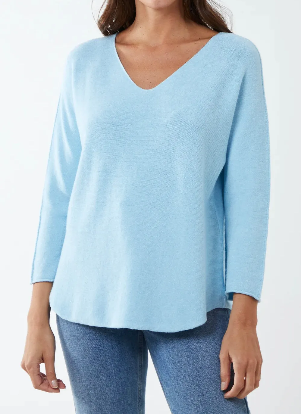 Plain V-Neck Jumper With Stitching Detail (12 Colours)